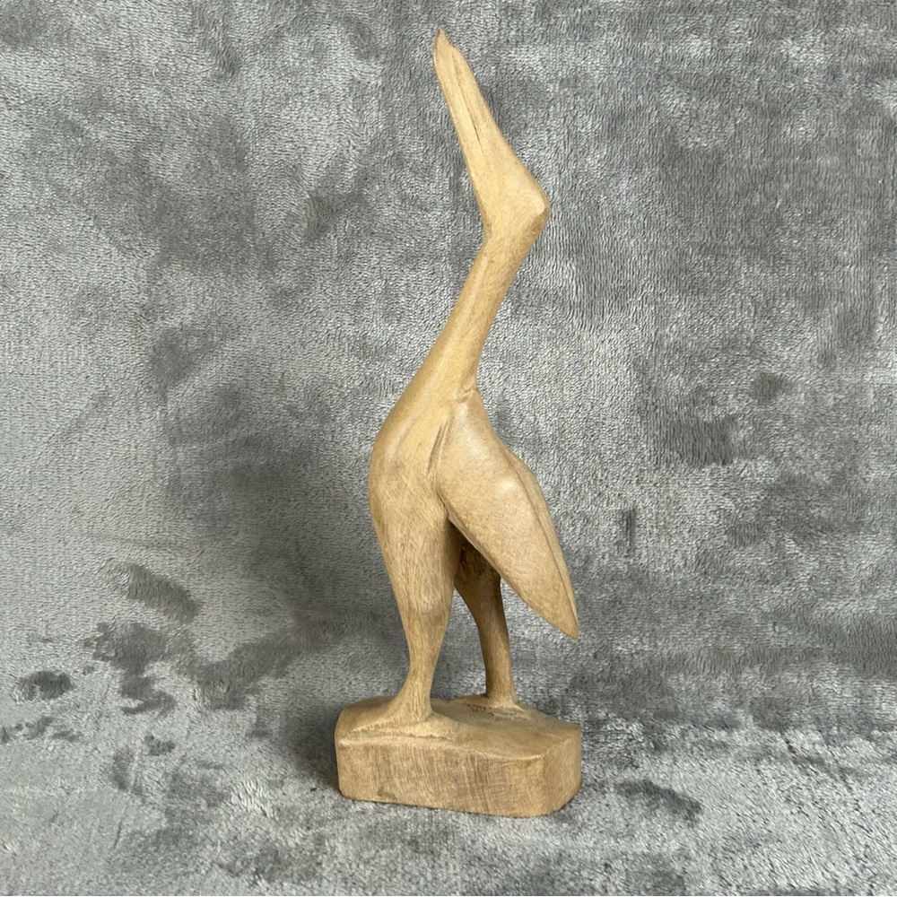 Vintage MCM Hand Carved Wooden Crane‎ Heron Stylized Bird Sculpture Unsigned